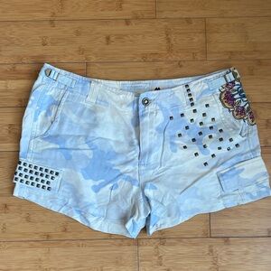 Da-Nang Light Blue Camo Studded Cargo Shorts